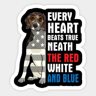 Beagle Every Heart Beats True Neath The Red White And Blue Happy Independence July 4th Day Dogs Sticker